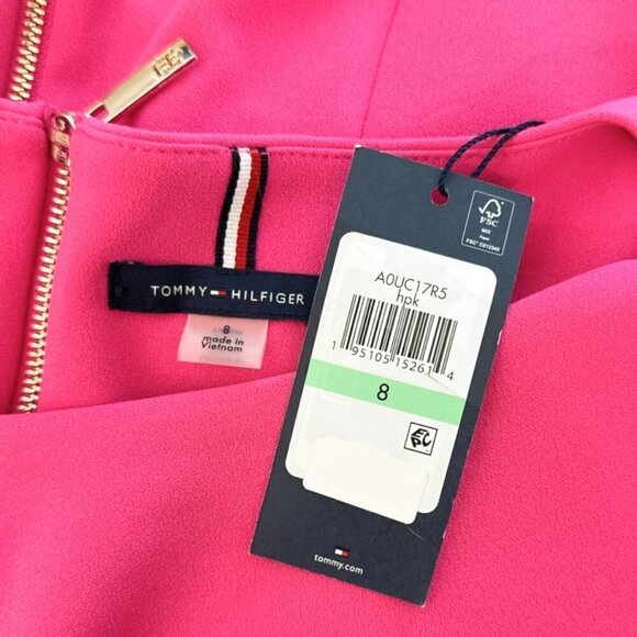 Tommy Hilfiger Hot Pink Scuba Crepe Ruffle Sleeve Stretch Dress Summer NWT New 8 - Picture 5 of 5